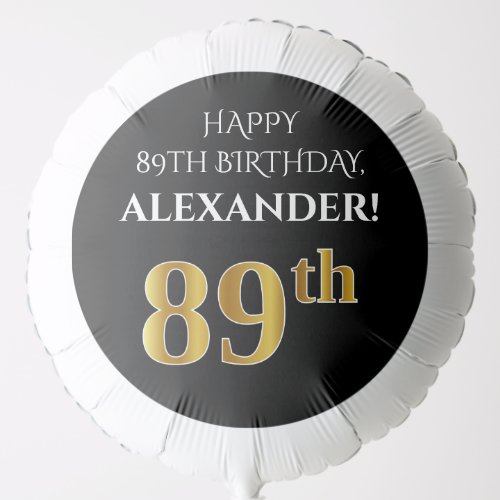 Elegant Black Faux Gold Look 89th Birthday Balloon