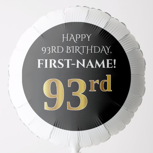 Elegant Black Faux Gold Look 93rd Birthday Balloon