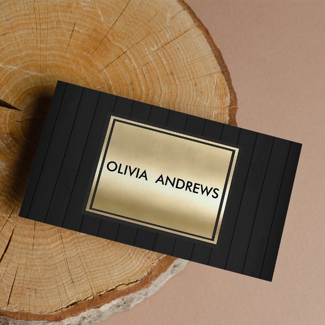 Elegant black faux gold rustic wood modern business card (Elegant black faux gold rustic wood modern)