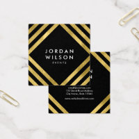 Elegant Black Faux Gold Square Lines Geometric Square Business Card