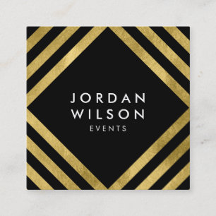Elegant Black Faux Gold Square Lines Geometric Square Business Card
