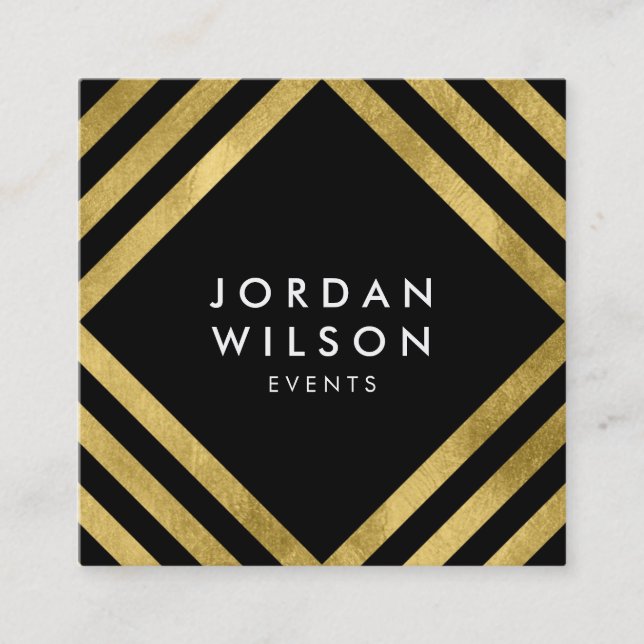 Elegant Black Faux Gold Square Lines Geometric Square Business Card (Front)