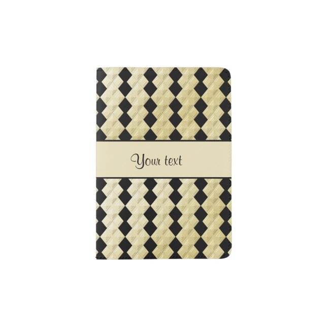 Elegant  Black & Faux Gold Symmetrical Diamonds Passport Holder (Front)