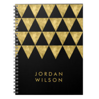 Elegant Black Faux Gold Triangle Pattern Notebook