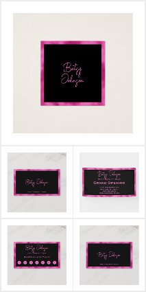 Elegant Black & Faux Hot Pink Foil Business Suite