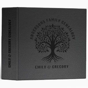 Elegant Black Faux Leather Family Genealogy 3 Ring Binder