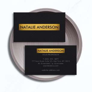 Elegant Black Faux Leather Gold Accent  Business Card