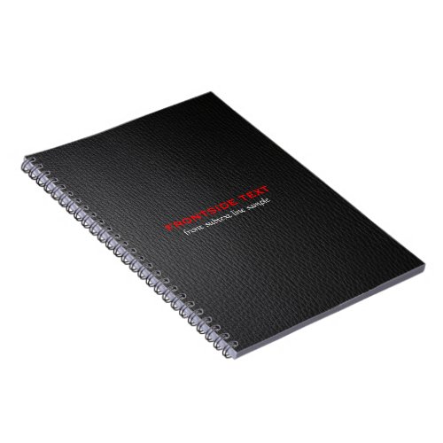 Elegant Black Faux Leather Look Red Text Notebook