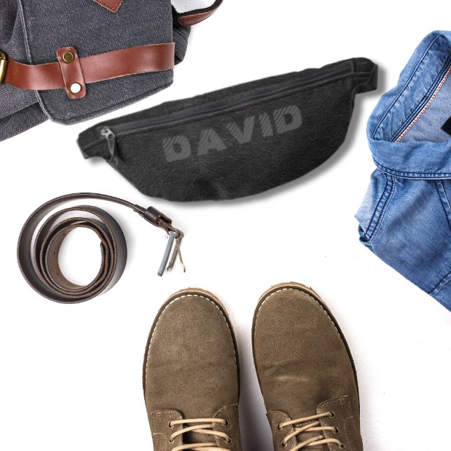 Elegant Black Faux Leather Personalized Name Fanny Pack (Creator Uploaded)