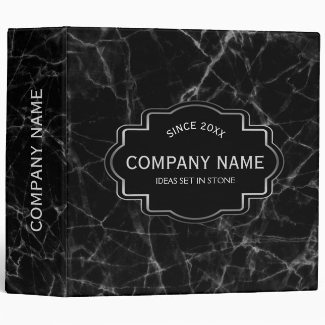 Elegant Black Faux Marble Stone Grain Pattern Binder (Front/Spine)