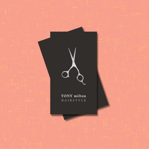 Elegant Black Faux Silver Scissors Hairstylist Business Card