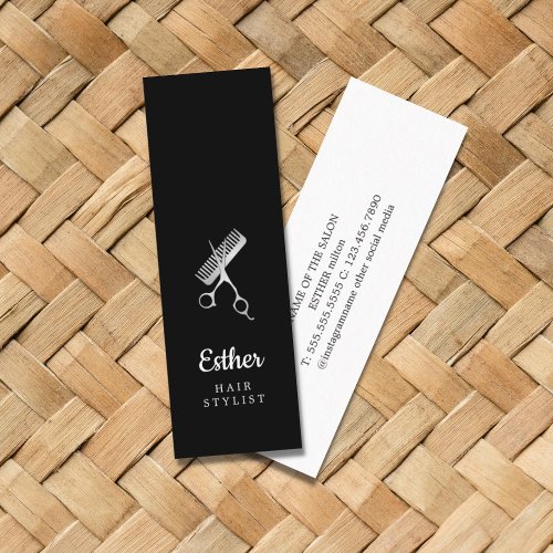 Elegant Black Faux Silver Scissors Hairstylist Mini Business Card
