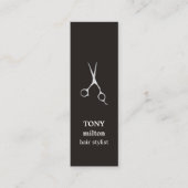 Elegant Black Faux Silver Scissors Hairstylist Mini Business Card (Front)