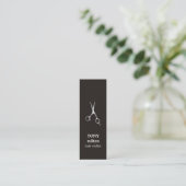 Elegant Black Faux Silver Scissors Hairstylist Mini Business Card (Standing Front)
