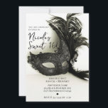 Elegant Black Feather Masquerade Sage Sweet 16 Invitation<br><div class="desc">Customize for your event.</div>