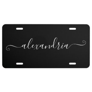 Elegant Black Feminine Script Calligraphy Name License Plate