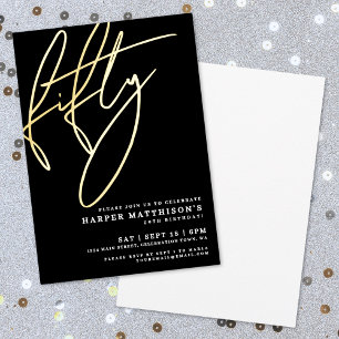 Elegant Black Fifty 50th Birthday Gold Foil Invitation