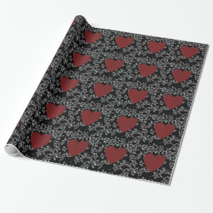 Elegant Black Flake Lace/Red Heart Wrapping Paper