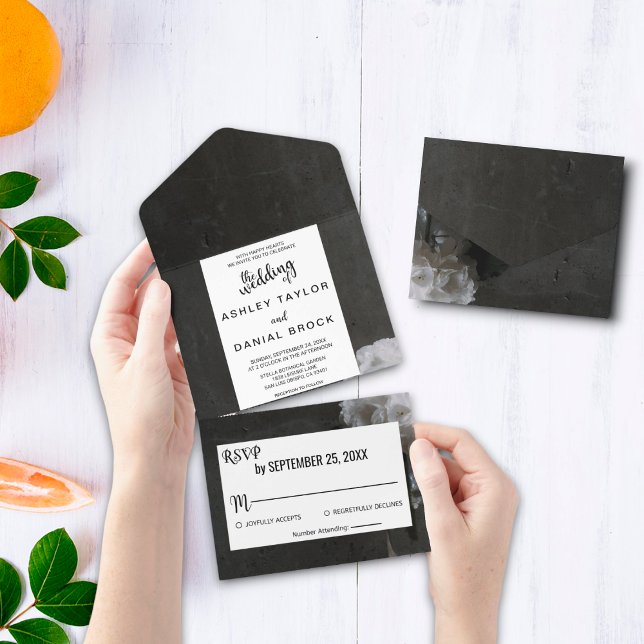 Elegant black floral All in One Wedding Invite (Creator Uploaded)