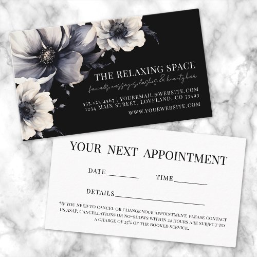 Elegant Black Floral Appointment Reminder Card