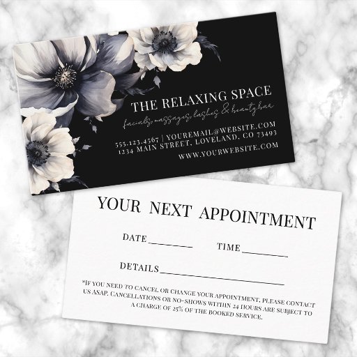 Customizable Elegant Black Floral Appointment Reminder Card