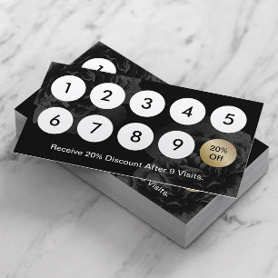 Elegant Black Floral Beauty Salon Loyalty Card