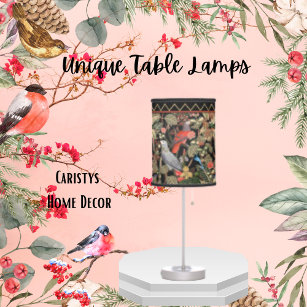 Elegant Black, Floral, Birds  Table Lamp