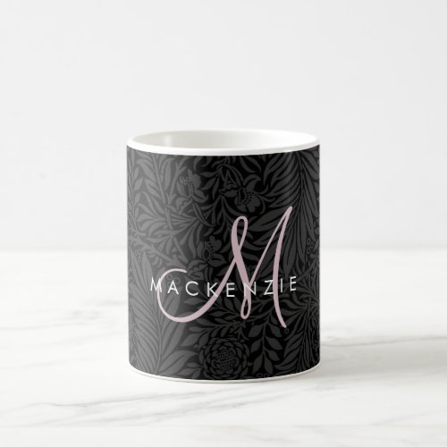 Elegant Black Floral Blush Pink Script Monogram Coffee Mug