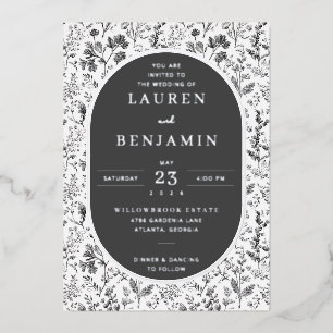 Elegant Black Floral Botanical Foil Invitation