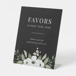 Elegant Black Floral Botanical Wedding Favors Sign