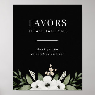 Elegant Black Floral Botanical Wedding Favors Sign