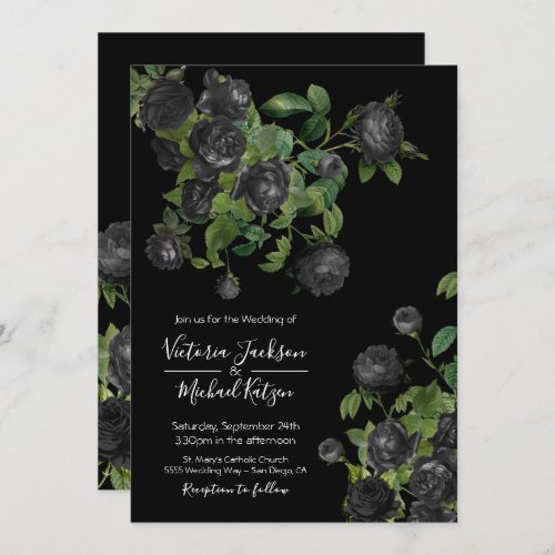 Elegant Black Floral Botanical Wedding Invitation