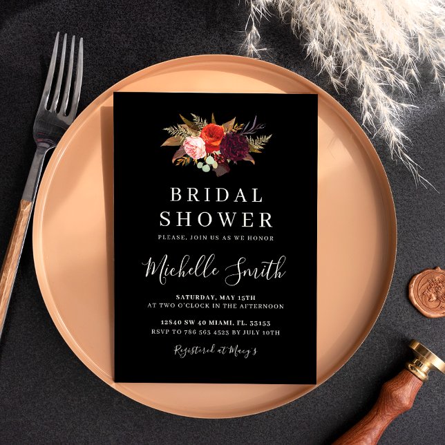 Elegant Black Floral Bridal Shower  Invitation (Creator Uploaded)