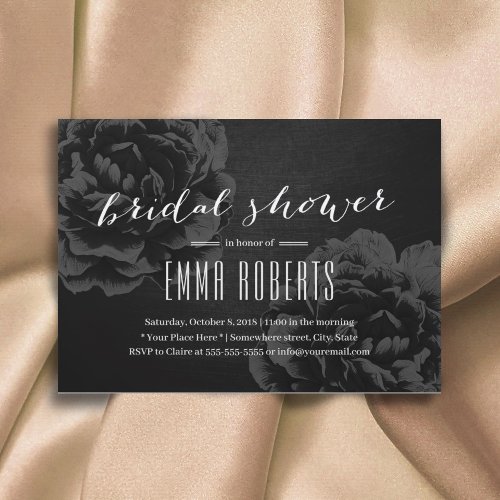 Elegant Black Floral Bridal Shower Invitation