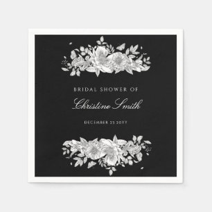 Elegant Black Floral Bridal Shower Napkins