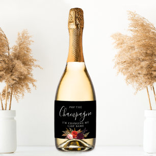 Elegant Black Floral Bridal Shower Sparkling Wine Label