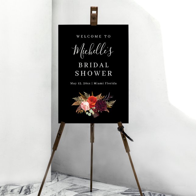 Elegant Black Floral Bridal Shower Welcome Sign (Creator Uploaded)