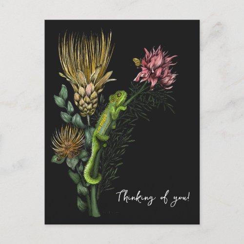 Elegant Black Floral Chameleon Art Thinking of You Postcard