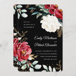 Elegant Black Floral Christmas Wedding Invitation