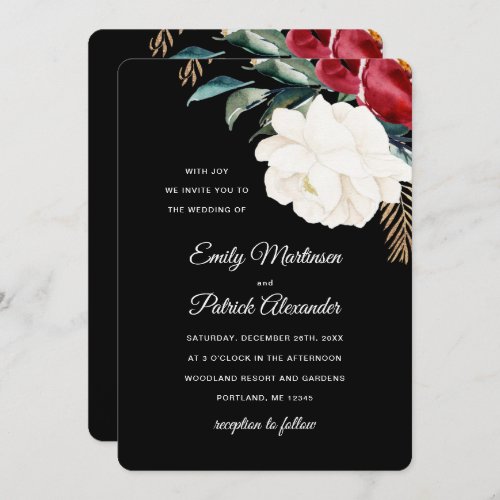 Elegant Black Floral Christmas Wedding Invitation