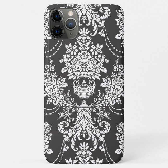 Elegant Black Floral Damask Case-Mate iPhone Case (Back)