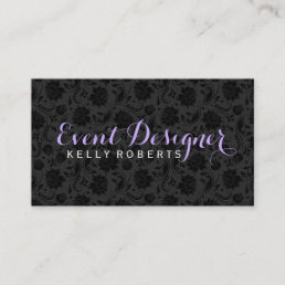 Elegant Black Floral Damasks Lavende Accents Business Card