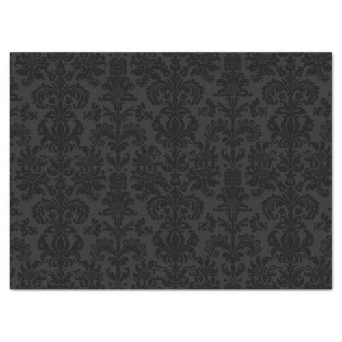 Elegant Black Floral Damasks Over Dark Gray Tissue Paper