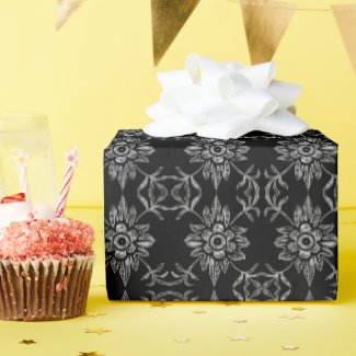 Elegant Black Floral Dark Wedding Wrapping Paper