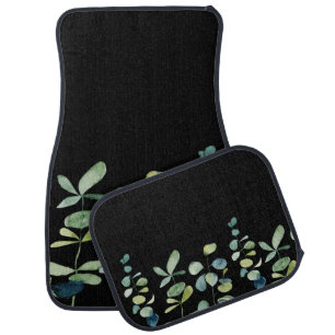 Elegant Black Floral Eucalptus Car Floor Mat
