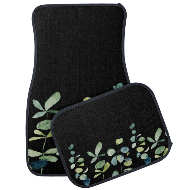 Elegant Black Floral Eucalptus Car Floor Mat (Set)