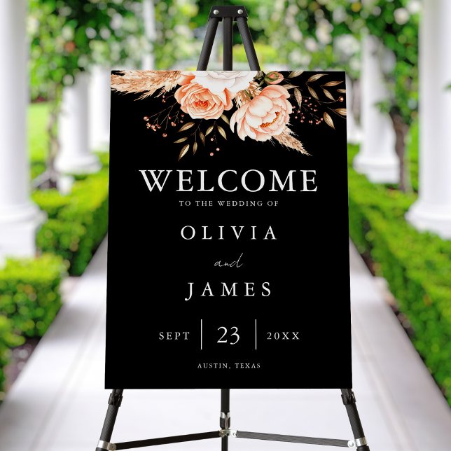 Elegant Black Floral Fall Wedding Welcome Foam Board (Creator Uploaded)