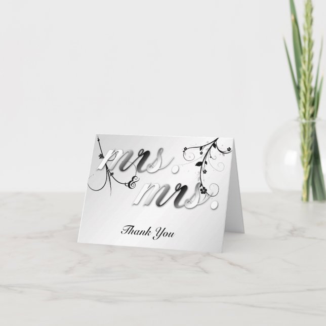 Elegant Black Floral Gay Wedding Thank You Card (Front)