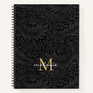Elegant Black Floral Gold Monogram Notebook