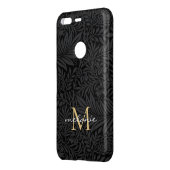 Elegant Black Floral Gold Script Monogram Uncommon Google Pixel Case (Back/Left)
